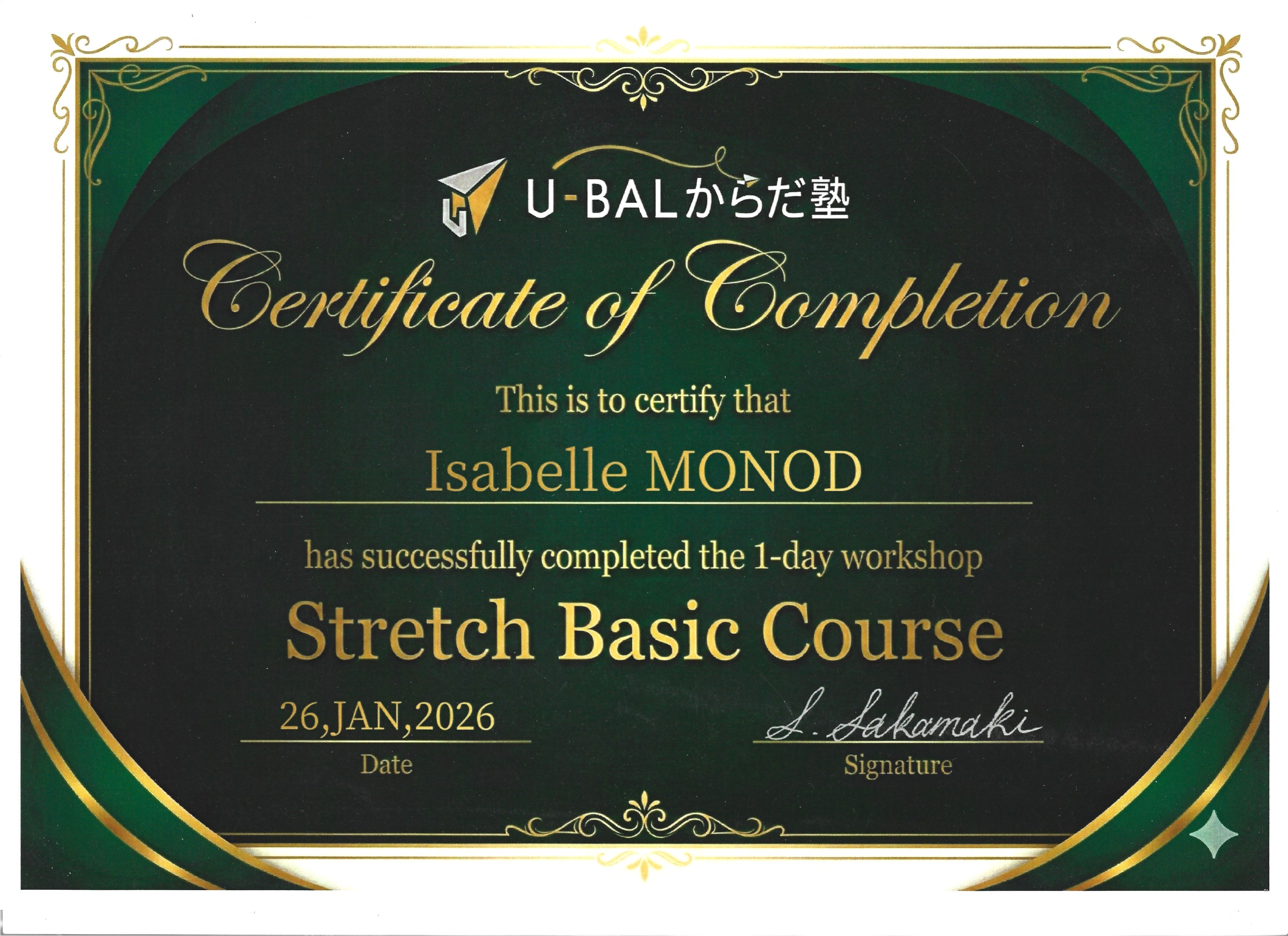 Justificatif de certificat stretch basic - Japon