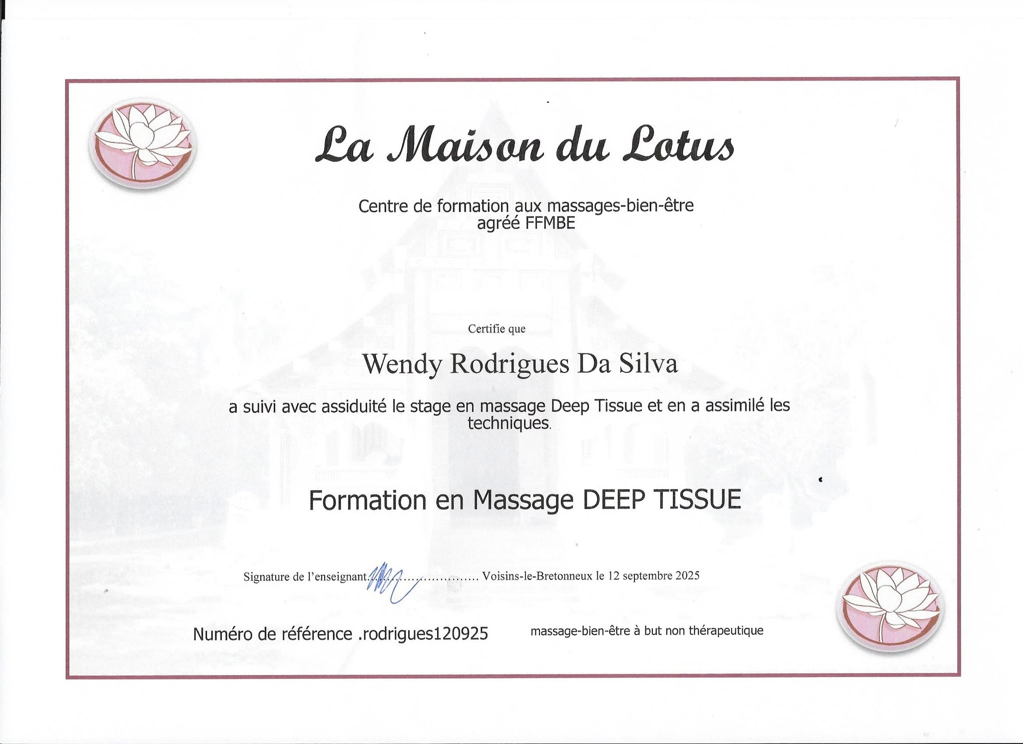Justificatif de Massage DEEP TISSUE