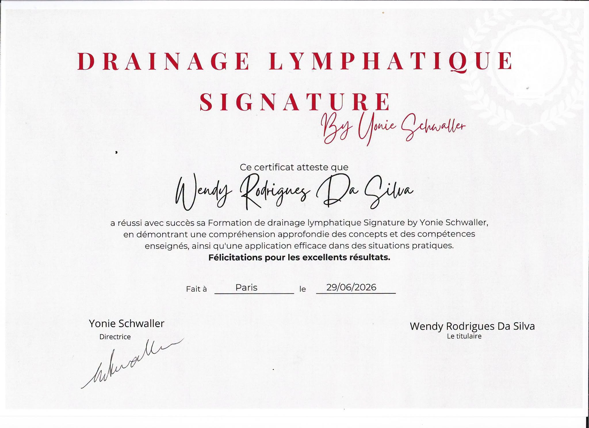 Justificatif de DRAINAGE LYMPHATIQUE BRESILIEN
